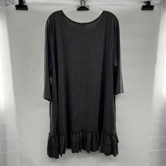 Shop Basic Women's Shift Dress Ruffle Hem 3/4 Sleeve Gray Size 4XL - Picture 7 of 9